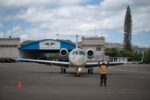 Embraer Legacy 600 FAH-001 de frente en la Base Aérea Hernán Acosta Mejía durante la venta del avión presidencial de Honduras.
