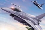 Render de L3Harris de dos F-16 Block 70 en vuelo, plataforma que integrará la suite de guerra electrónica Viper Shield elegida por Perú