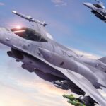 Render de L3Harris de dos F-16 Block 70 en vuelo, plataforma que integrará la suite de guerra electrónica Viper Shield elegida por Perú