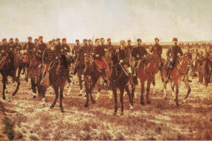 Óleo de Juan Manuel Blanes sobre la Conquista del Desierto, con Julio Argentino Roca y su plana mayor a caballo en la llanura patagónica