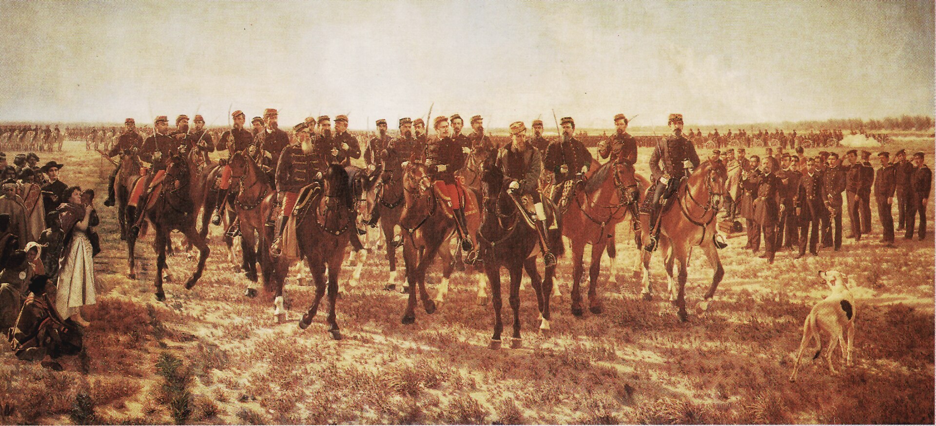 Óleo de Juan Manuel Blanes sobre la Conquista del Desierto, con Julio Argentino Roca y su plana mayor a caballo en la llanura patagónica