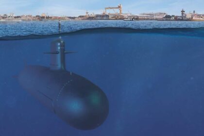 Render de un submarino clase Scorpène navegando a cota periscópica, imagen referencial. Crédito: Naval Group